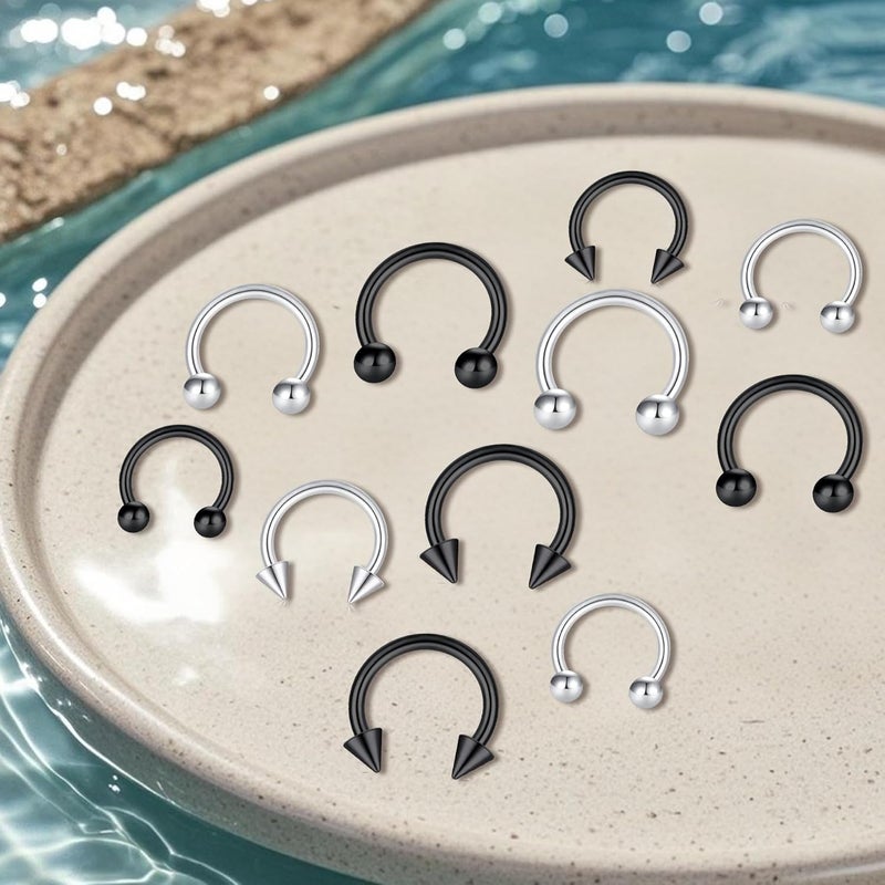 D.Bella 16G 14G Horseshoe Rings Surgical Steel Nose Septum Horseshoe Hoop Earring Eyebrow Tragus Lip Rings Daith Helix Piercing Jewelry for Women Men 6-12mm Smily Piercing Jewelry - Image 5